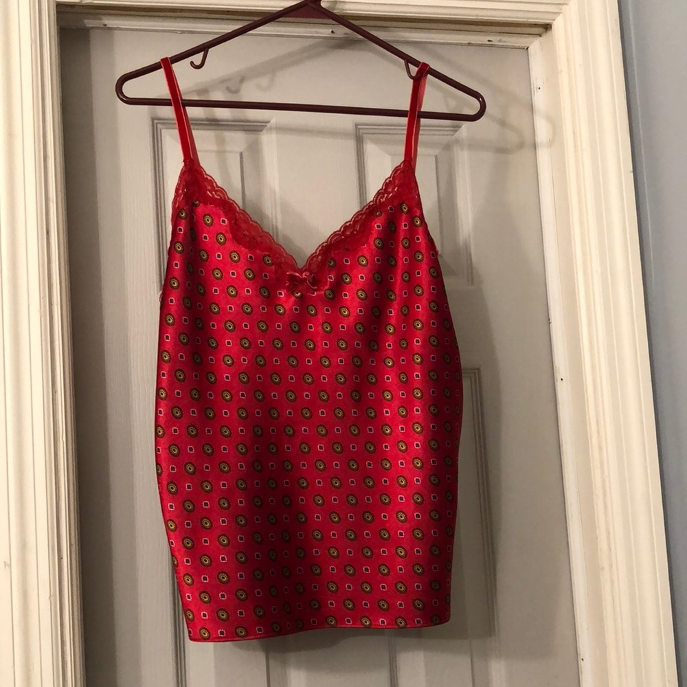 beautiful red silk slip with velvet bow and straps